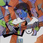Woman with Guitar, 36x36, 2022, Acrylic on Canvas - LarryClarkPainter.com