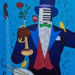 Tuxedo Band and Nude Bass, 48x36, 2024, Acrylic on Canvas -LarryClarkPainter.com